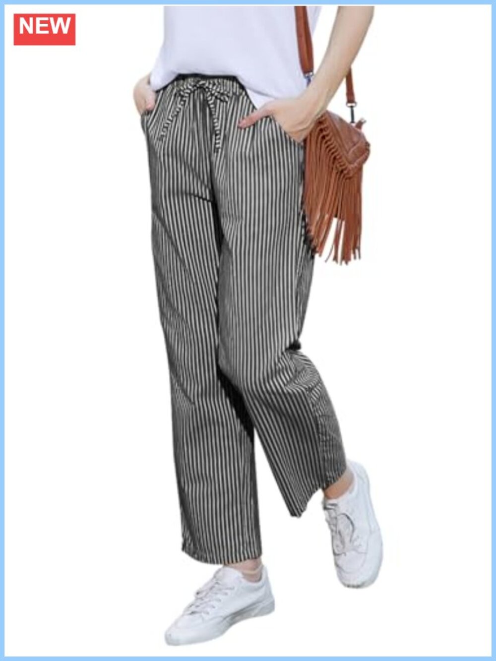 Striped Wide Leg High Waisted Palazzo Pants with Pockets